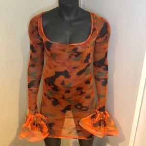 Orange Mesh Mini Dress NWOT
